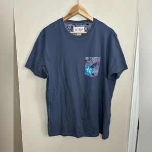 Original Penguin by Munsingwear Men's Blue T-shirt Floral-Printed Chest Pocket L